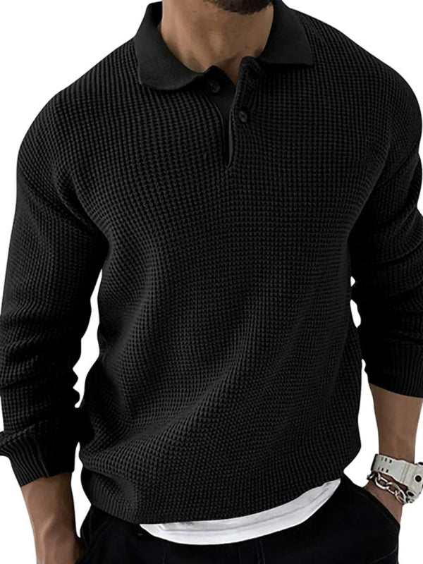 Lapel Sweater Men's Slim Long Sleeve Knitted Sweater - K - 5 COLORS -