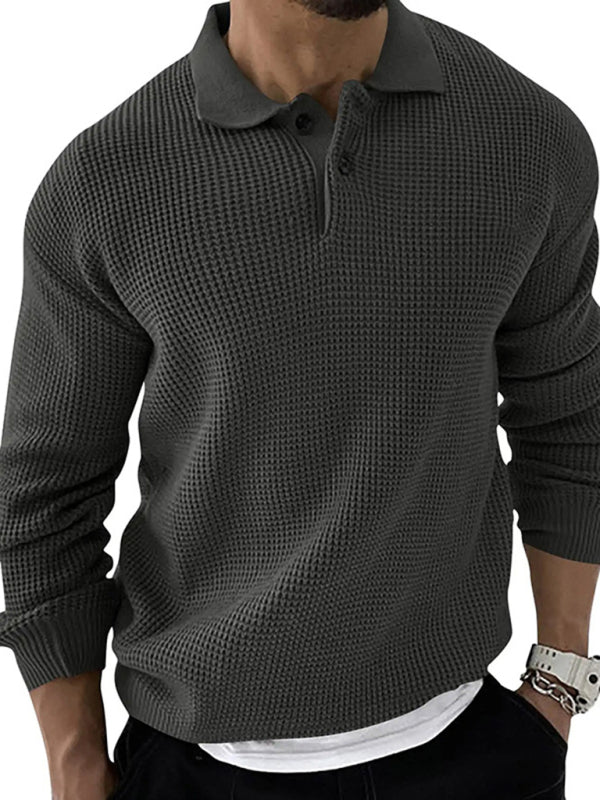 Lapel Sweater Men's Slim Long Sleeve Knitted Sweater - K - 5 COLORS -