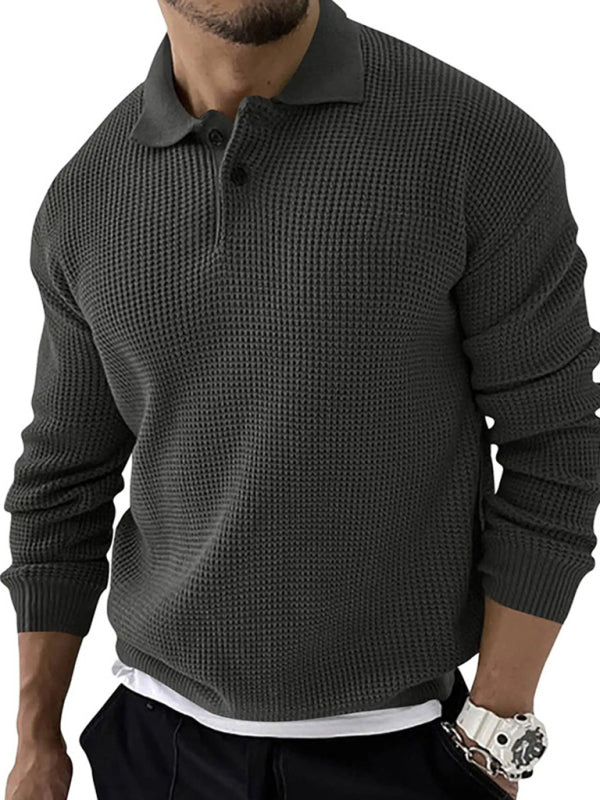 Lapel Sweater Men's Slim Long Sleeve Knitted Sweater - K - 5 COLORS -