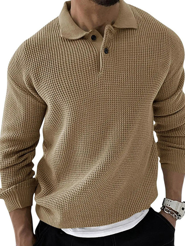 Lapel Sweater Men's Slim Long Sleeve Knitted Sweater - K - 5 COLORS -