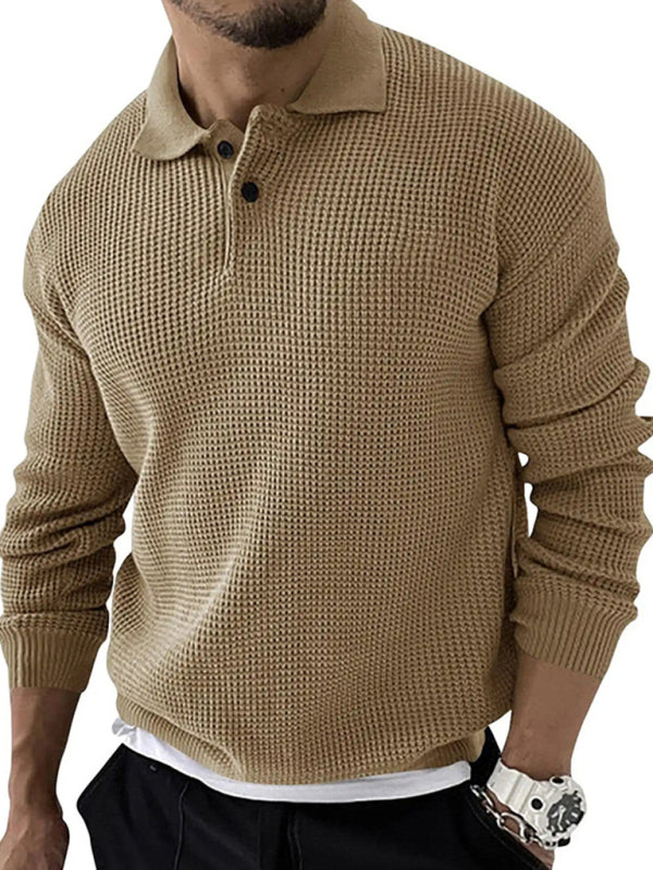 Lapel Sweater Men's Slim Long Sleeve Knitted Sweater - K - 5 COLORS -