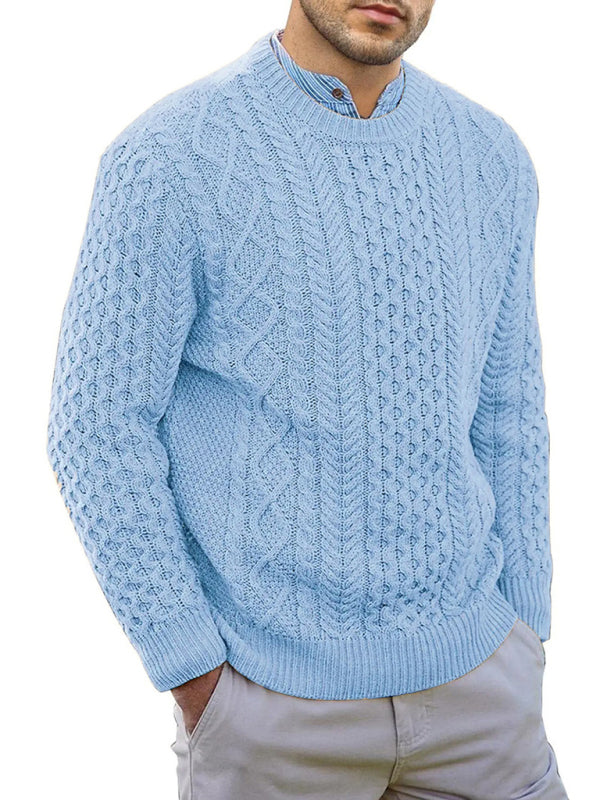 Men's round neck pullover knitted cable sweater - K - 6 COLORS -