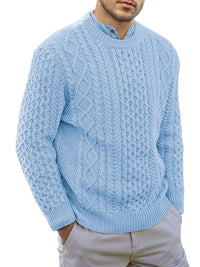 Thumbnail for Men's round neck pullover knitted cable sweater - K - 6 COLORS -