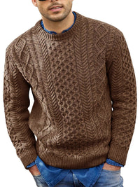 Thumbnail for Men's round neck pullover knitted cable sweater - K - 6 COLORS -