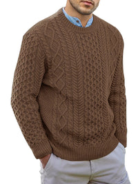 Thumbnail for Men's round neck pullover knitted cable sweater - K - 6 COLORS -