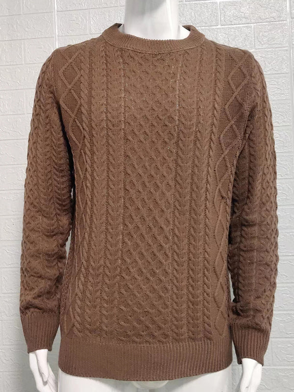 Men's round neck pullover knitted cable sweater - K - 6 COLORS -