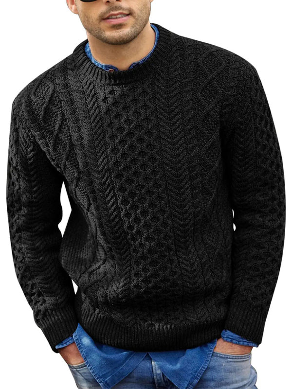 Men's round neck pullover knitted cable sweater - K - 6 COLORS -