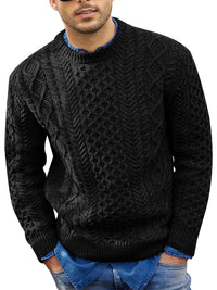 Thumbnail for Men's round neck pullover knitted cable sweater - K - 6 COLORS -