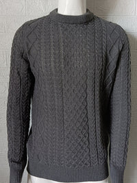 Thumbnail for Men's round neck pullover knitted cable sweater - K - 6 COLORS -