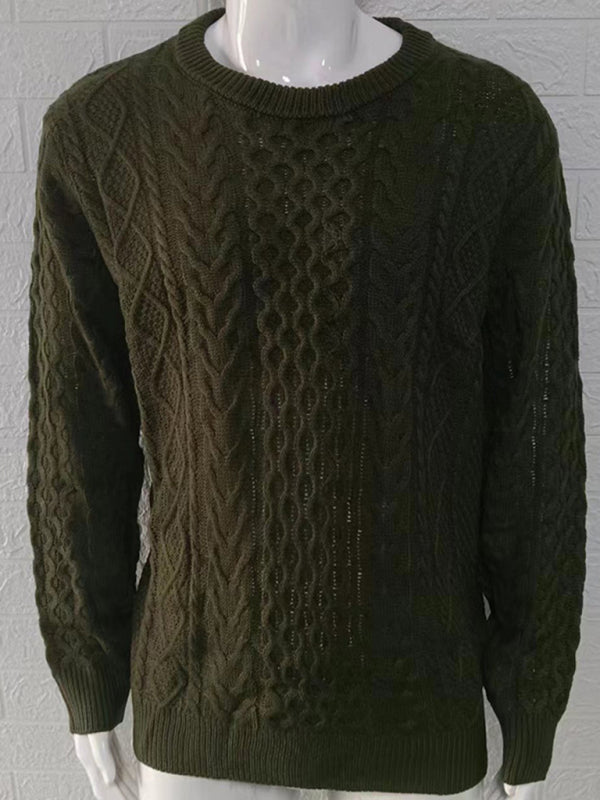 Men's round neck pullover knitted cable sweater - K - 6 COLORS -