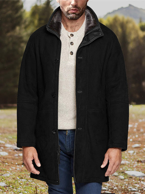 Men's mid-length loose zipper woolen coat - K - 4 COLORS -