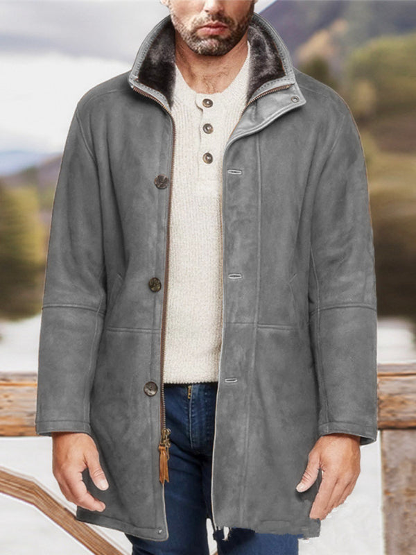 Men's mid-length loose zipper woolen coat - K - 4 COLORS -