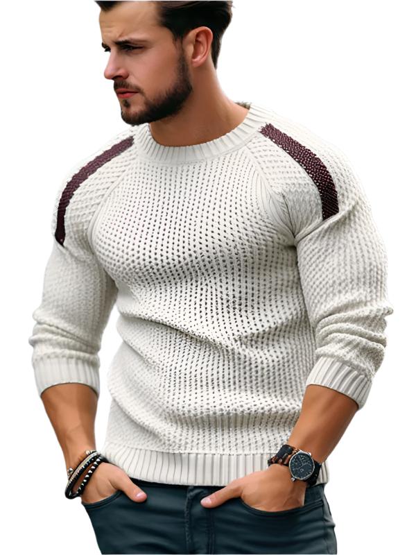 Men's Casual Shoulder Contrast Color Long Sleeve Knitted Sweater - K - 1 COLOR -