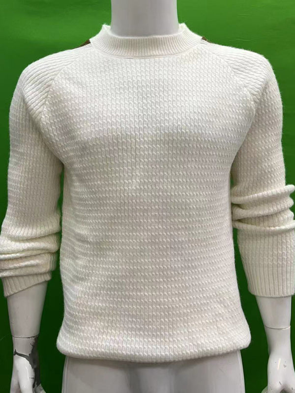 Men's Casual Shoulder Contrast Color Long Sleeve Knitted Sweater - K - 1 COLOR -