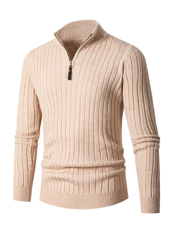 Men's casual solid color round neck stretch knitted sweater - K - 5 COLORS -