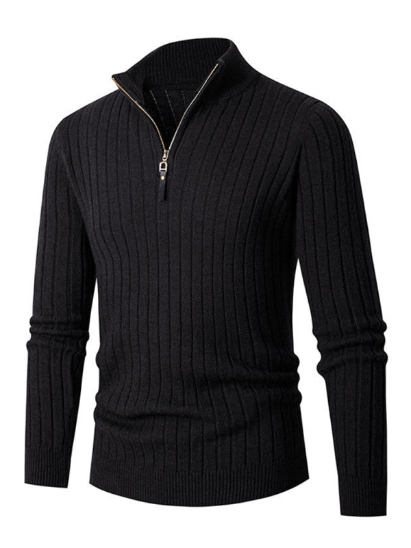 Men's casual solid color round neck stretch knitted sweater - K - 5 COLORS -