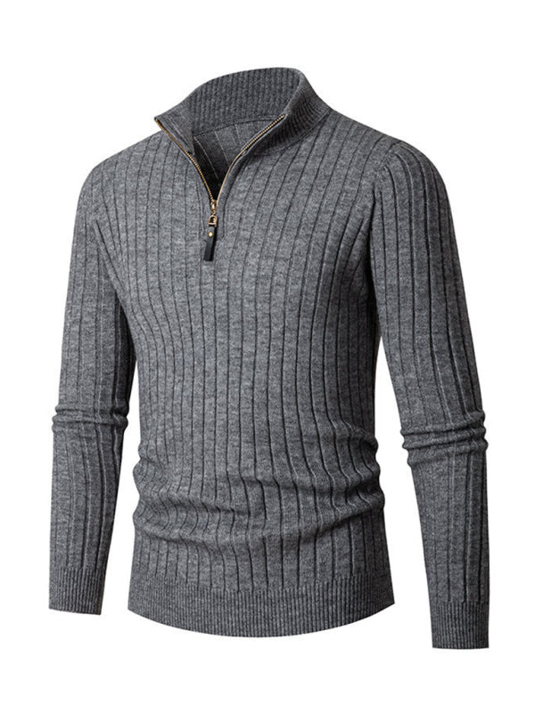 Men's casual solid color round neck stretch knitted sweater - K - 5 COLORS -