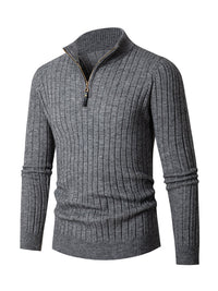 Thumbnail for Men's casual solid color round neck stretch knitted sweater - K - 5 COLORS -