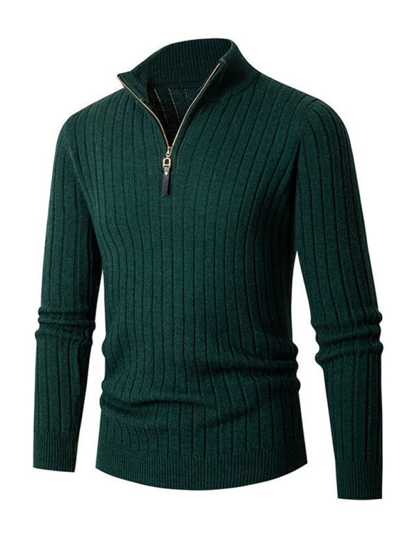 Men's casual solid color round neck stretch knitted sweater - K - 5 COLORS -