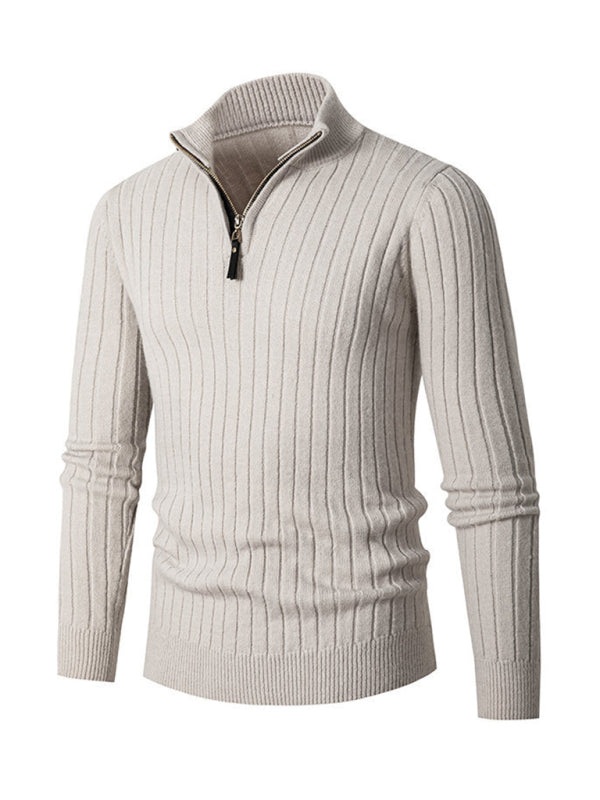 Men's casual solid color round neck stretch knitted sweater - K - 5 COLORS -