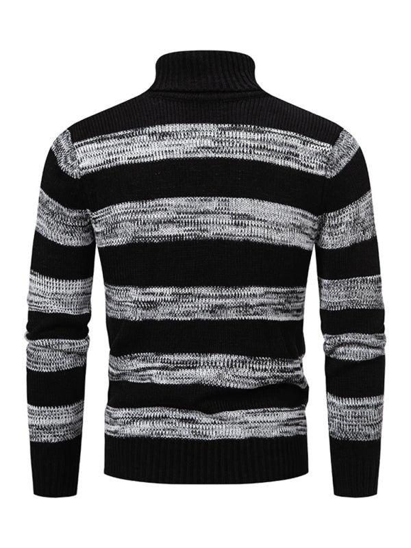 Men's New Striped Patchwork Turtleneck Slim Fit Sweater Base Layer - K - 2 COLORS -