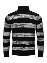 Thumbnail for Men's New Striped Patchwork Turtleneck Slim Fit Sweater Base Layer - K - 2 COLORS -