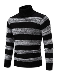 Thumbnail for Men's New Striped Patchwork Turtleneck Slim Fit Sweater Base Layer - K - 2 COLORS -