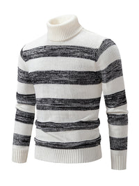 Thumbnail for Men's New Striped Patchwork Turtleneck Slim Fit Sweater Base Layer - K - 2 COLORS -