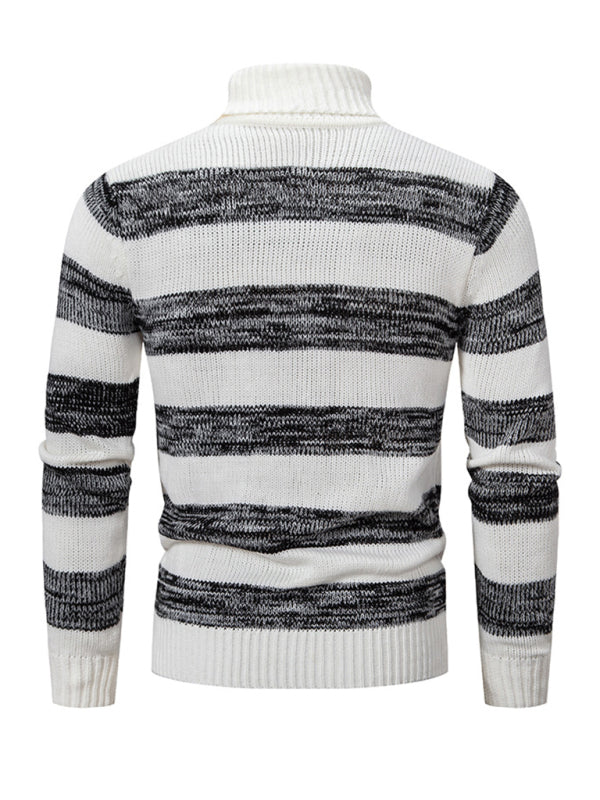 Men's New Striped Patchwork Turtleneck Slim Fit Sweater Base Layer - K - 2 COLORS -