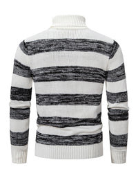 Thumbnail for Men's New Striped Patchwork Turtleneck Slim Fit Sweater Base Layer - K - 2 COLORS -