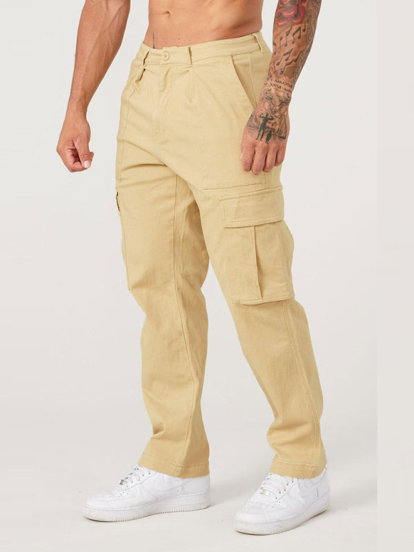 Men's spliced solid color casual sports loose Pants - K - 4 COLORS -