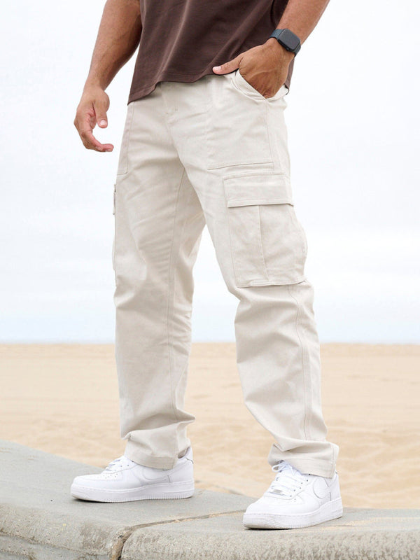 Men's spliced solid color casual sports loose Pants - K - 4 COLORS -