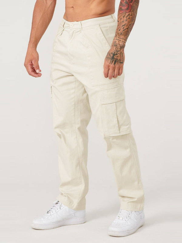 Men's spliced solid color casual sports loose Pants - K - 4 COLORS -