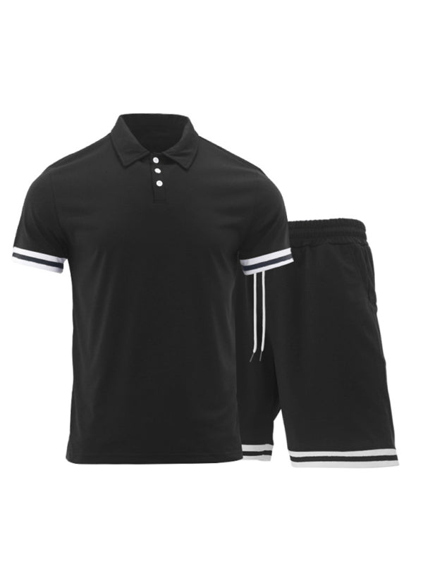 Men's lapel short -sleeved shorts two-piece sports casual set - 2 PCS. - K - 4 COLORS -