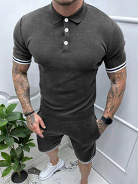 Thumbnail for Men's lapel short -sleeved shorts two-piece sports casual set - 2 PCS. - K - 4 COLORS -