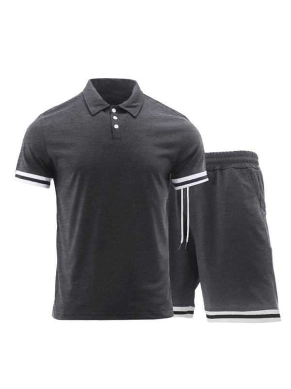 Men's lapel short -sleeved shorts two-piece sports casual set - 2 PCS. - K - 4 COLORS -