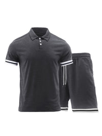 Thumbnail for Men's lapel short-sleeved shorts two piece sports casual set - 2 PCS. - K - 4 COLORS -