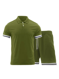 Thumbnail for Men's lapel short -sleeved shorts two-piece sports casual set - 2 PCS. - K - 4 COLORS -