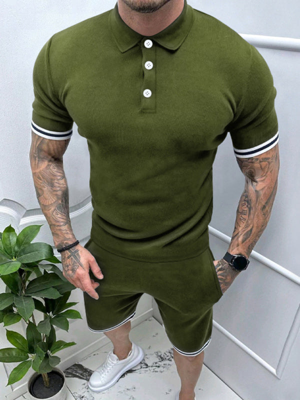 Men's lapel short -sleeved shorts two-piece sports casual set - 2 PCS. - K - 4 COLORS -