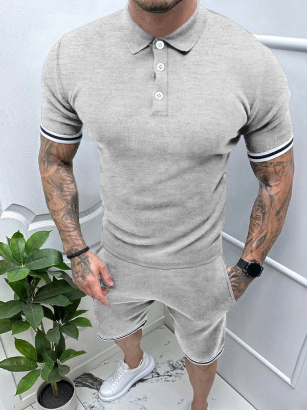 Men's lapel short -sleeved shorts two-piece sports casual set - 2 PCS. - K - 4 COLORS -