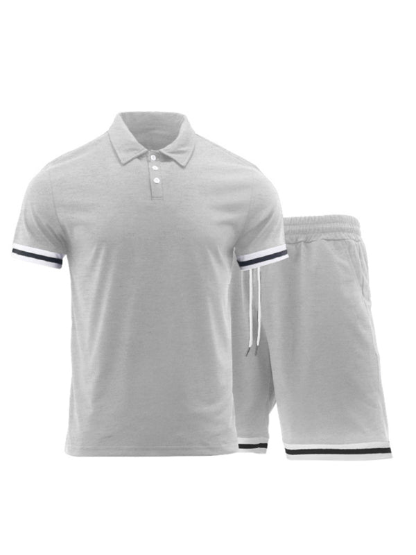 Men's lapel short -sleeved shorts two-piece sports casual set - 2 PCS. - K - 4 COLORS -