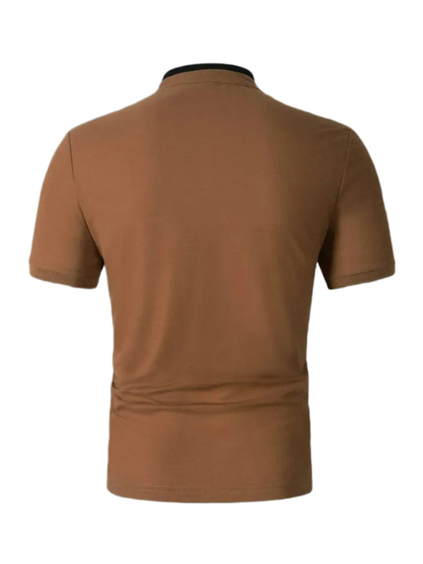 Men's solid color short -sleeved stand-up neck knitted POLO shirt - K - 2 COLORS -