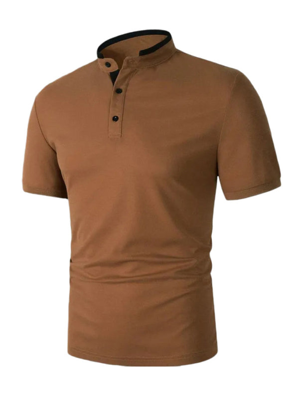 Men's solid color short -sleeved stand-up neck knitted POLO shirt - K - 2 COLORS -