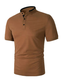 Thumbnail for Men's solid color short -sleeved stand-up neck knitted POLO shirt - K - 2 COLORS -