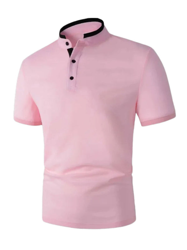 Men's solid color short -sleeved stand-up neck knitted POLO shirt - K - 2 COLORS -