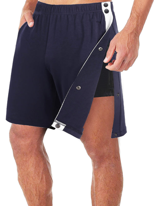 Men's classic trendy loose-fitting casual sports shorts with full side buttons - K - 4 COLORS -