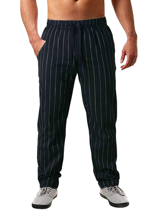 Men's vertical striped lace-up elastic waist beach pants - casual pants - K - 5 COLORS -