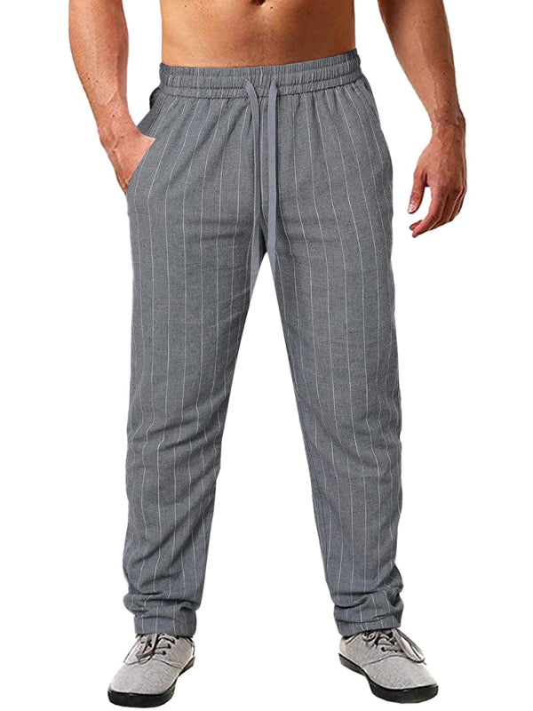 Men's vertical striped lace-up elastic waist beach pants - casual pants - K - 5 COLORS -