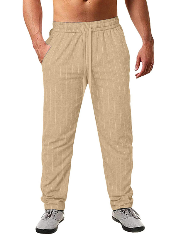 Men's vertical striped lace-up elastic waist beach pants - casual pants - K - 5 COLORS -