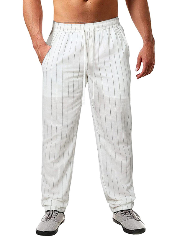 Men's vertical striped lace-up elastic waist beach pants - casual pants - K - 5 COLORS -